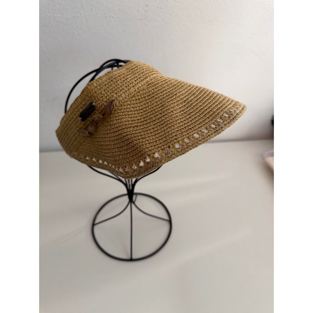 Ron Jon Surf Shop Straw Sun Visor Tan Beaded Beach Hat Adjustable